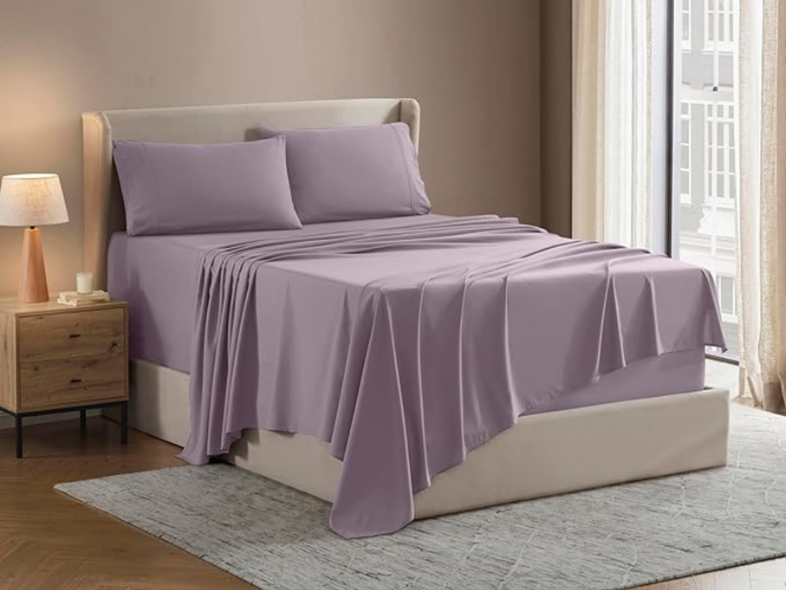 300 TC, Solid, Mauve, 100% Cotton King Size Bedsheet