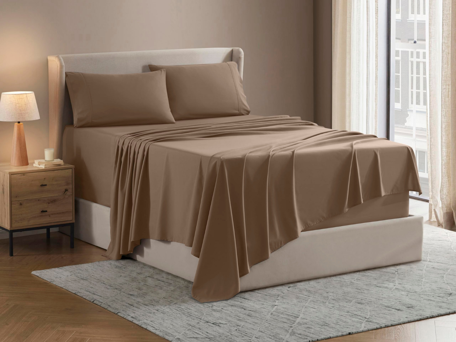 300 TC, Solid, Taupe, 100% Cotton King Size Bedsheet