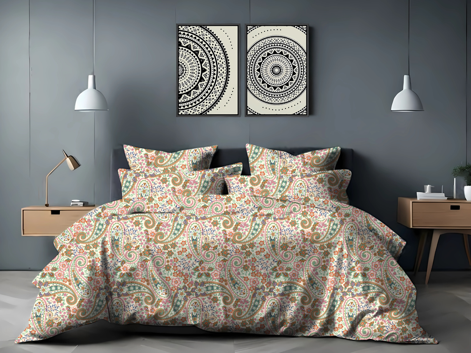 300 TC, Jaipuri Print, 100% Cotton King Size Bedsheet