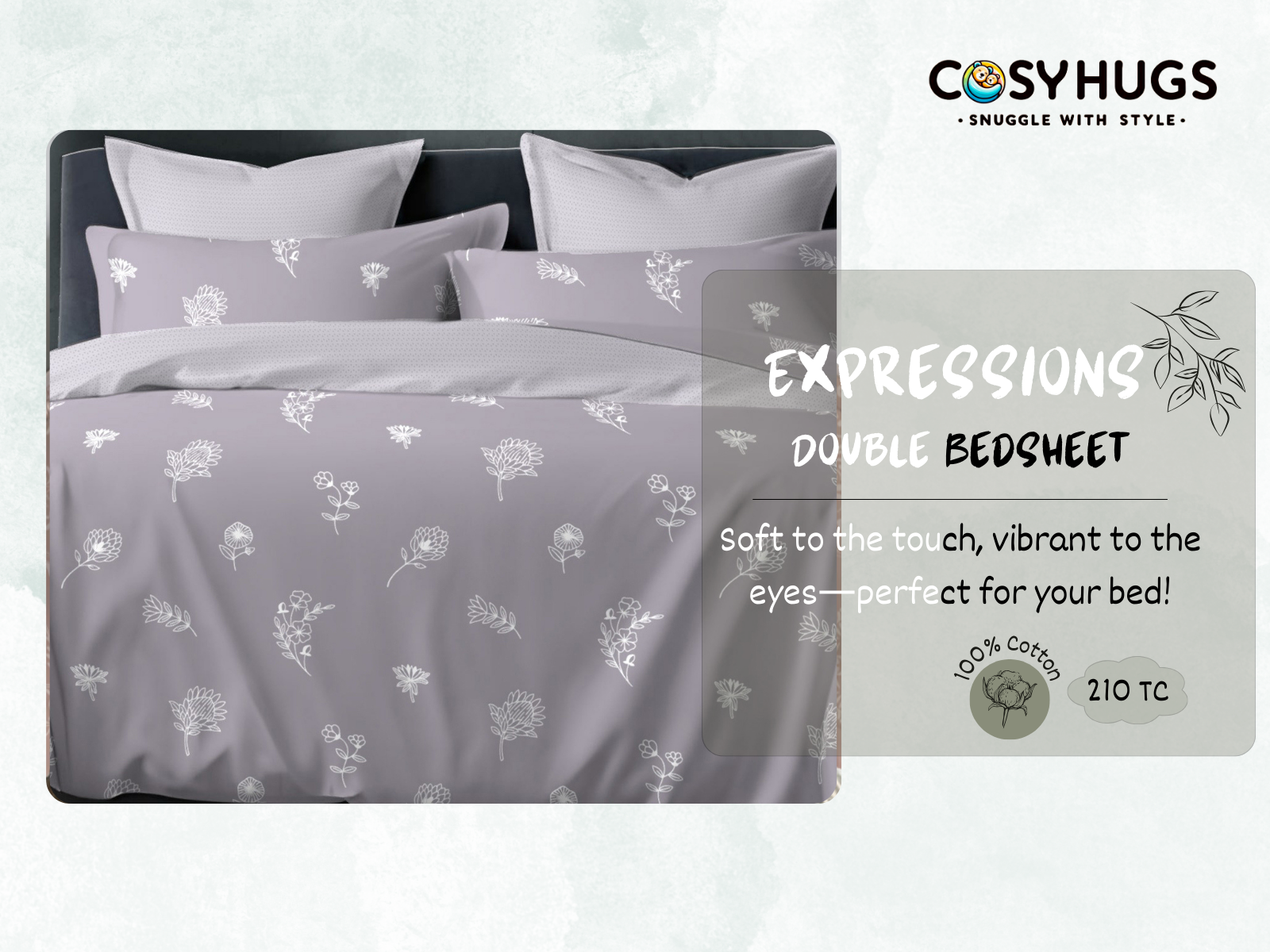 210 TC, Printed, 100% Cotton King Size Bedsheet