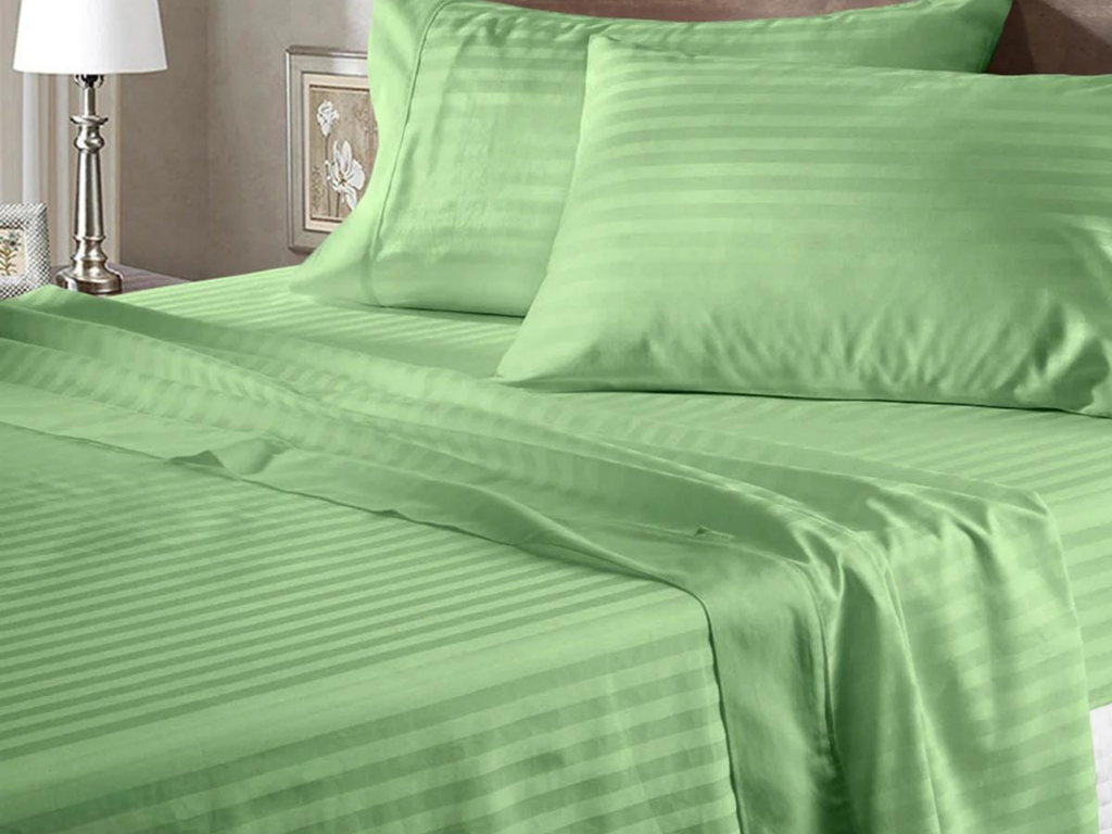 210 TC, Stripe, Sage, 100% Cotton King Size Bedsheet