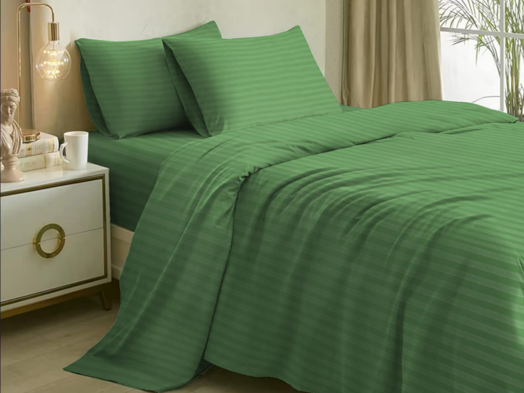 210 TC, Stripe, Moss, 100% Cotton King Size Bedsheet