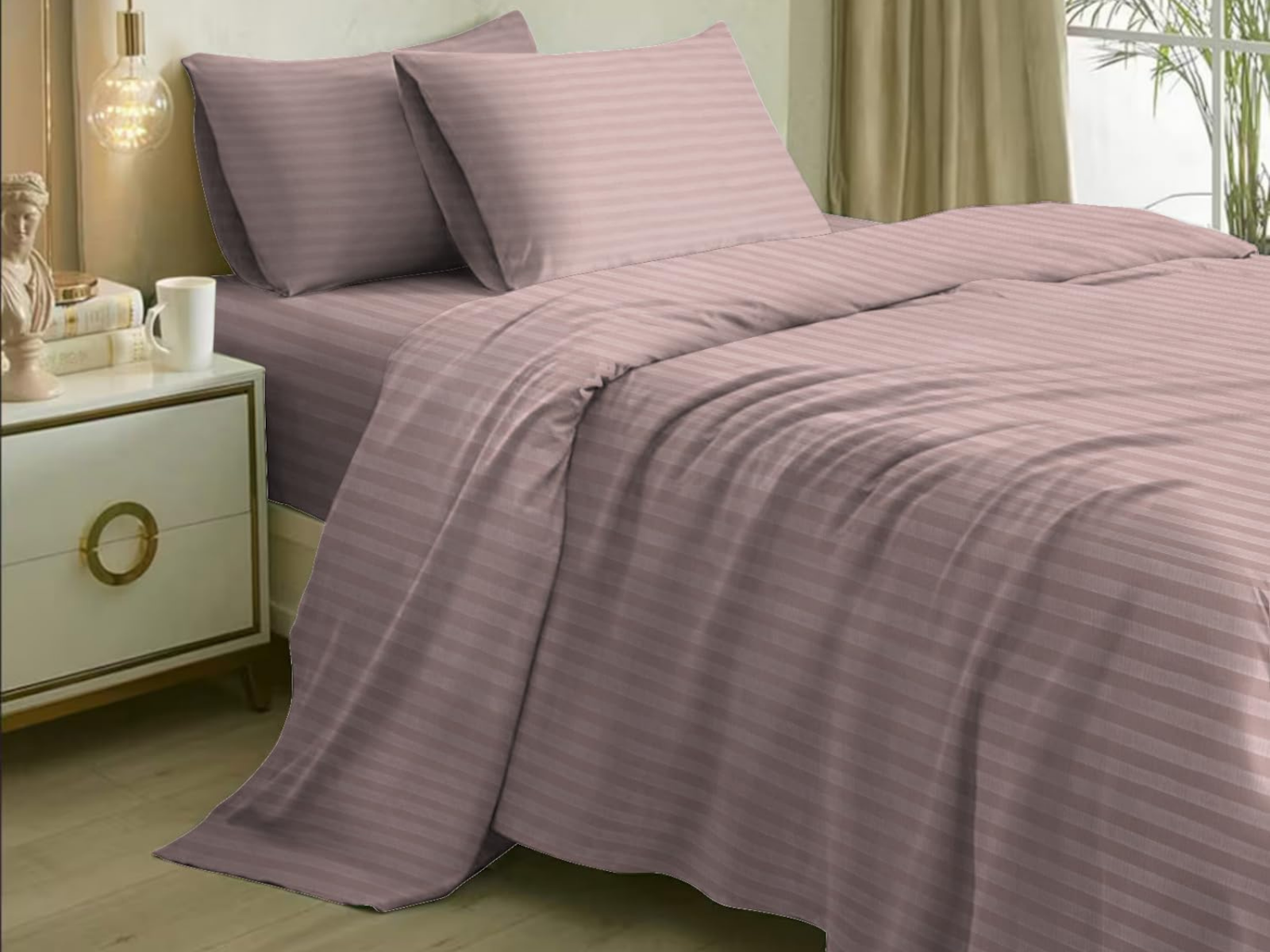300 TC, Solid, Cameo Rose, 100% Cotton King Size Bedsheet