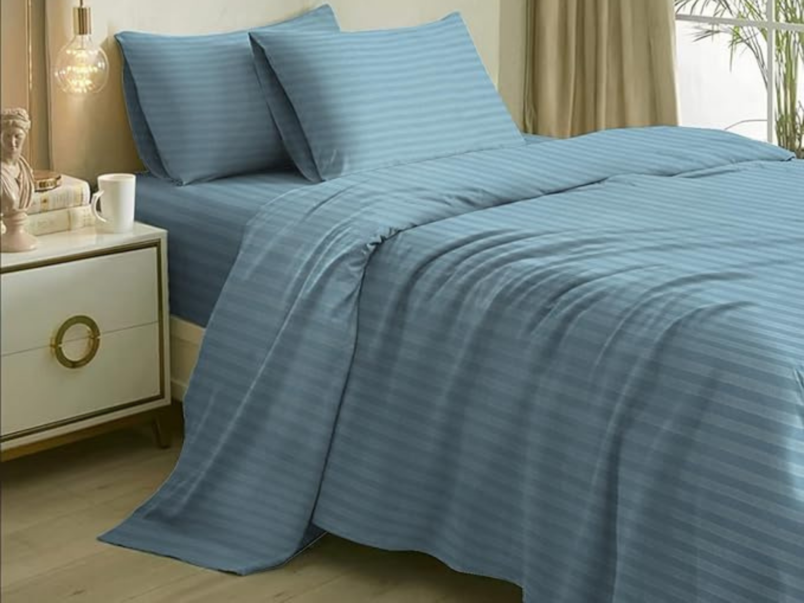 300 TC, Solid, Slate Blue, 100% Cotton King Size Bedsheet