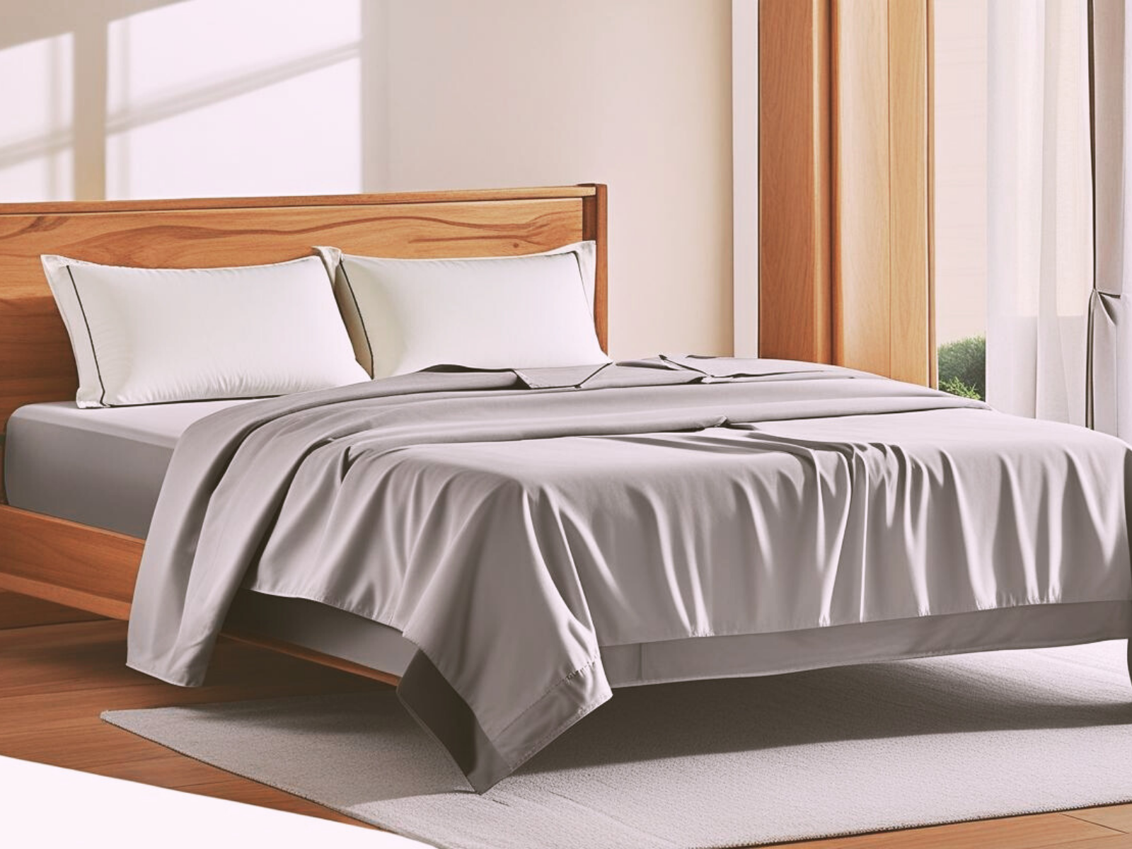 300 TC, Solid, Silver Grey, 100% Cotton King Size Bedsheet with Ivory Pillow Cover
