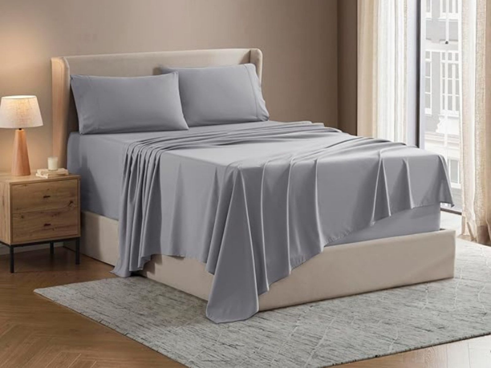 300 TC, Solid, Light Grey, 100% Cotton King Size Bedsheet