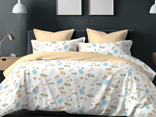 144 TC, Printed, Beige, 100% Cotton Queen Size Bedsheet