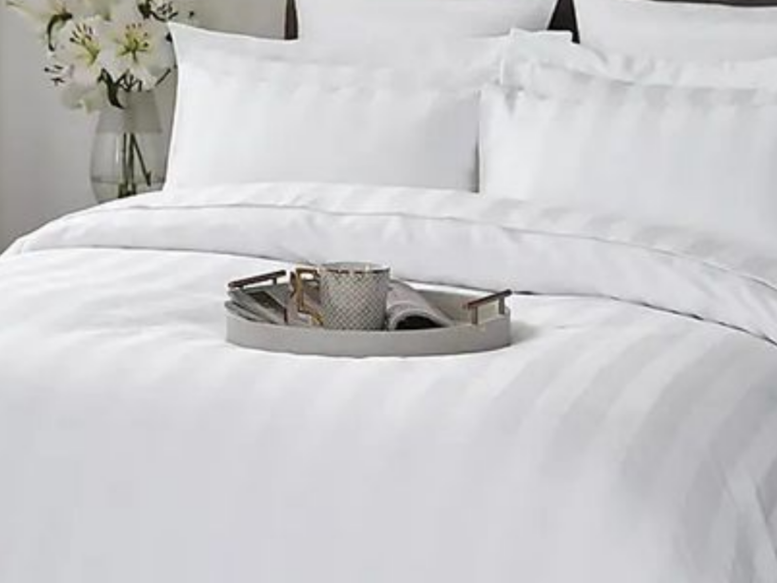 300 TC, Stripe, White, 100% Cotton King Size Bedsheet