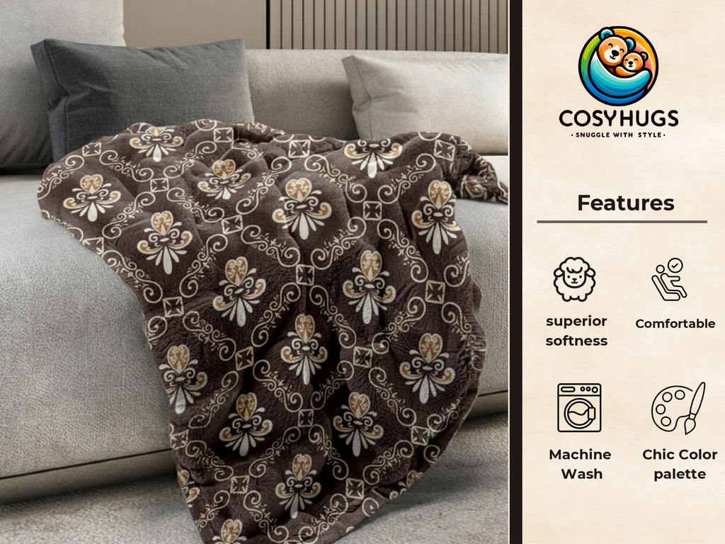 290gsm, Brown flower, King size flannel blanket