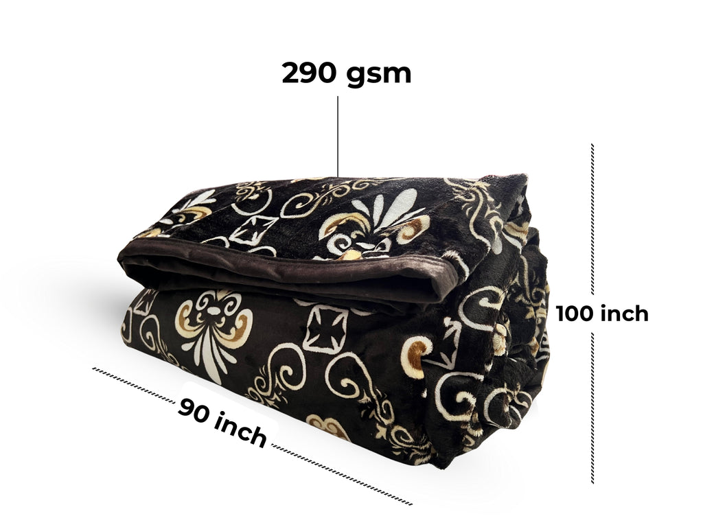 290gsm, Brown flower, King size flannel blanket