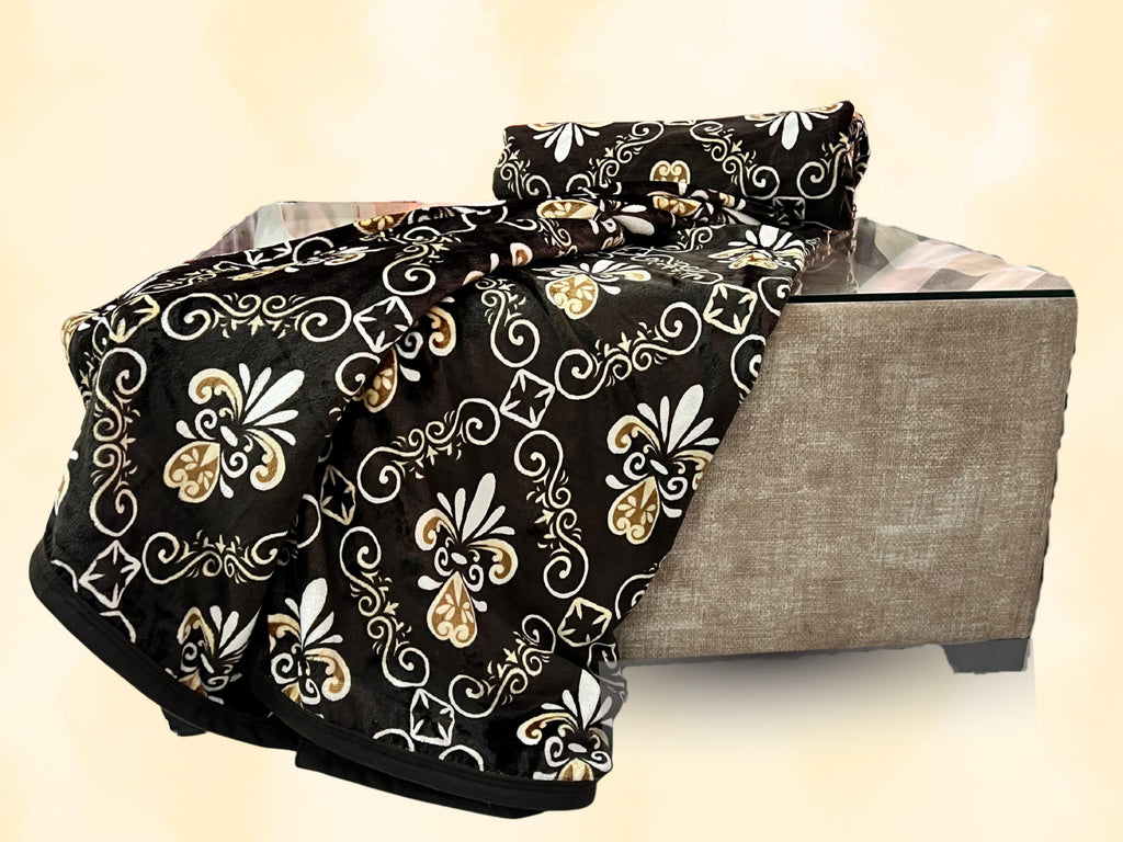 290gsm, Brown flower, King size flannel blanket