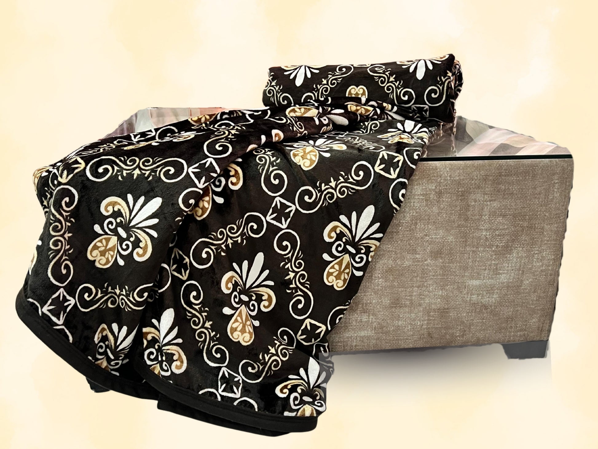 290gsm, Brown flower, King size flannel blanket