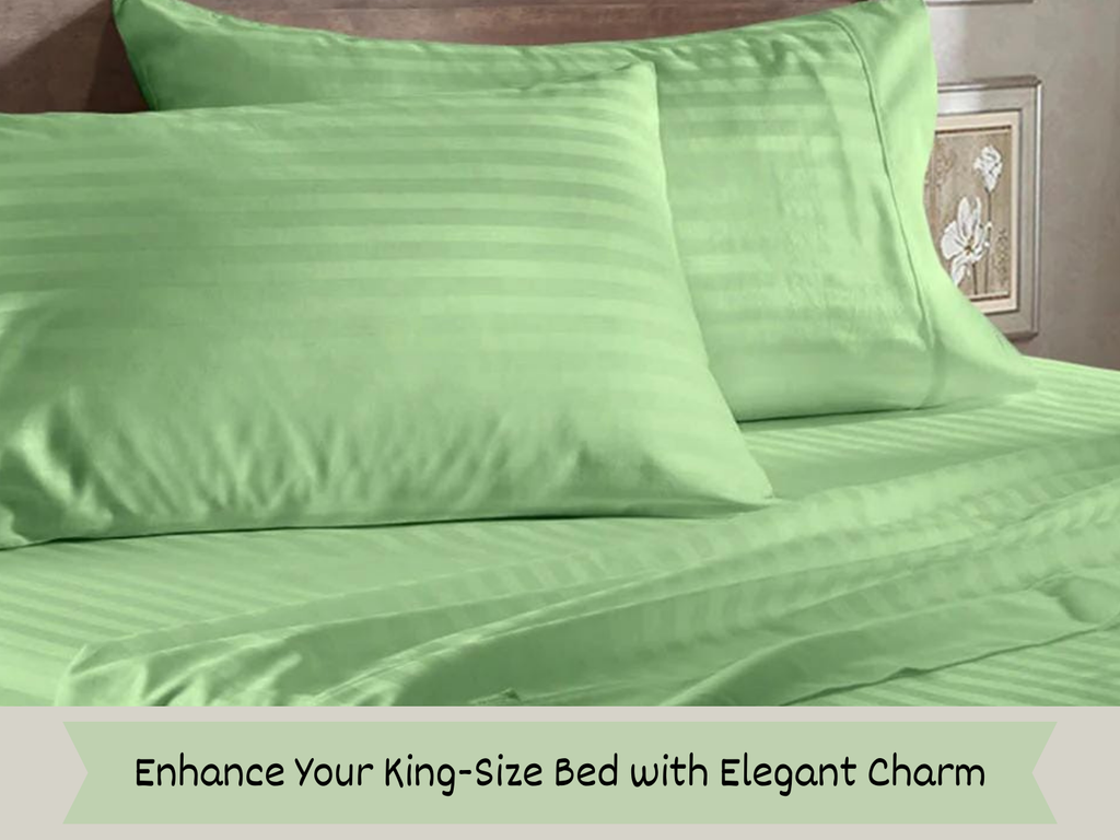 210 TC, Stripe, Sage, 100% Cotton King Size Bedsheet
