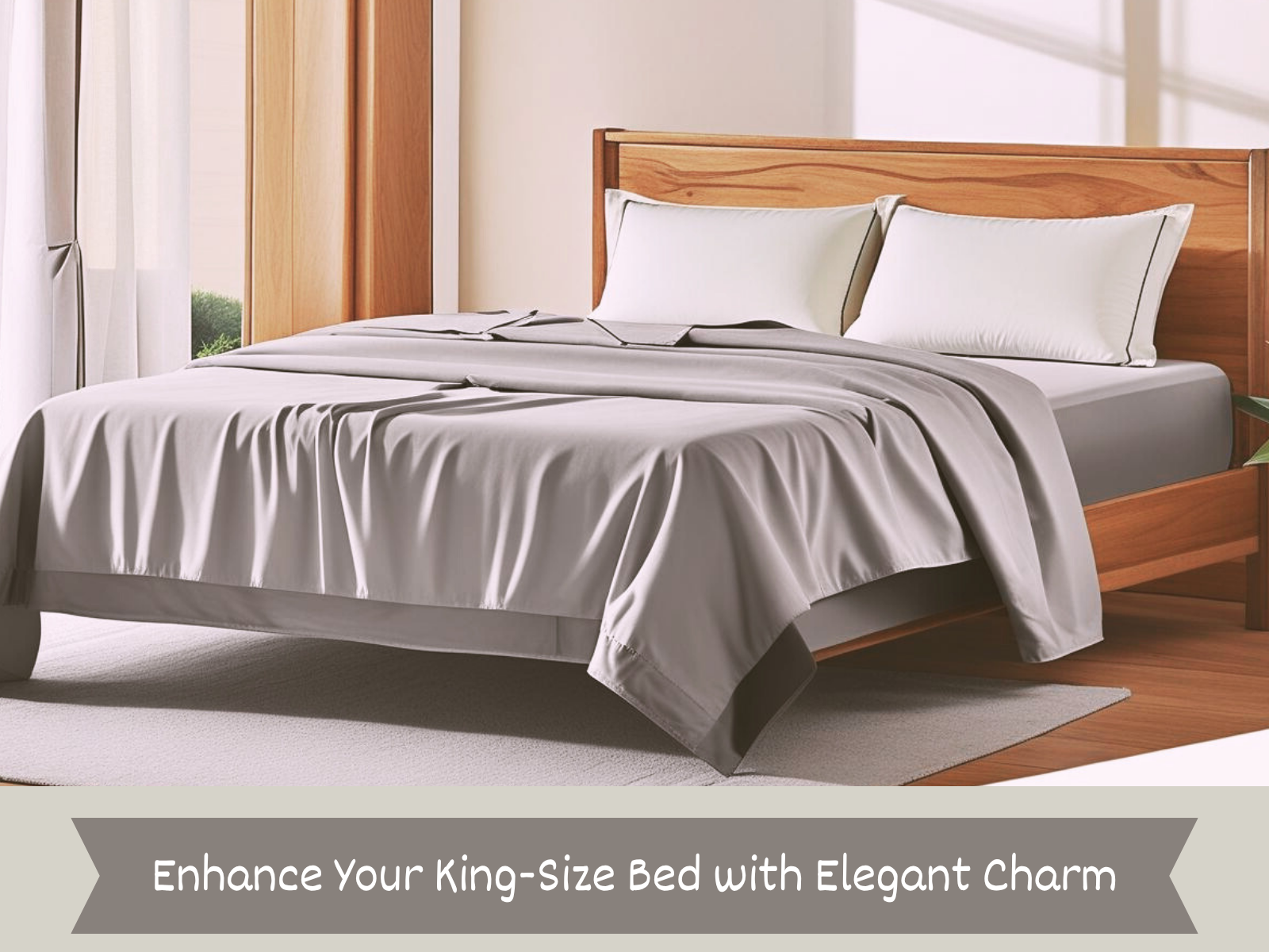 300 TC, Solid, Silver Grey, 100% Cotton King Size Bedsheet with Ivory Pillow Cover