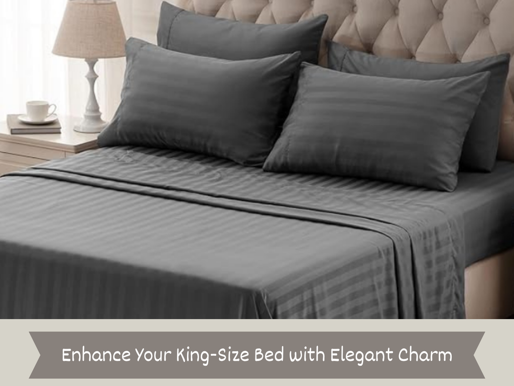 210 TC, Stripe, Grey, 100% Cotton King Size Bedsheet