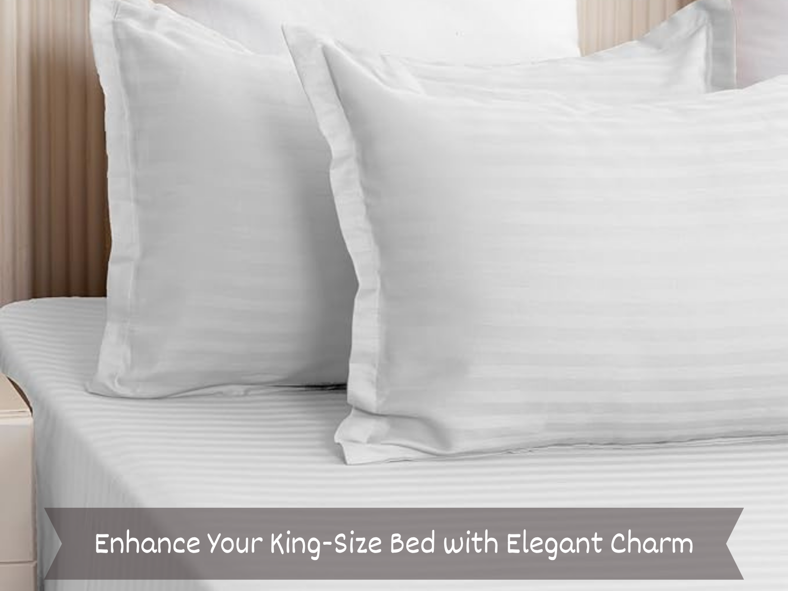 300 TC, Stripe, White, 100% Cotton King Size Bedsheet