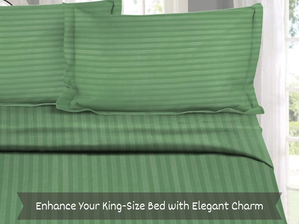210 TC, Stripe, Moss, 100% Cotton King Size Bedsheet