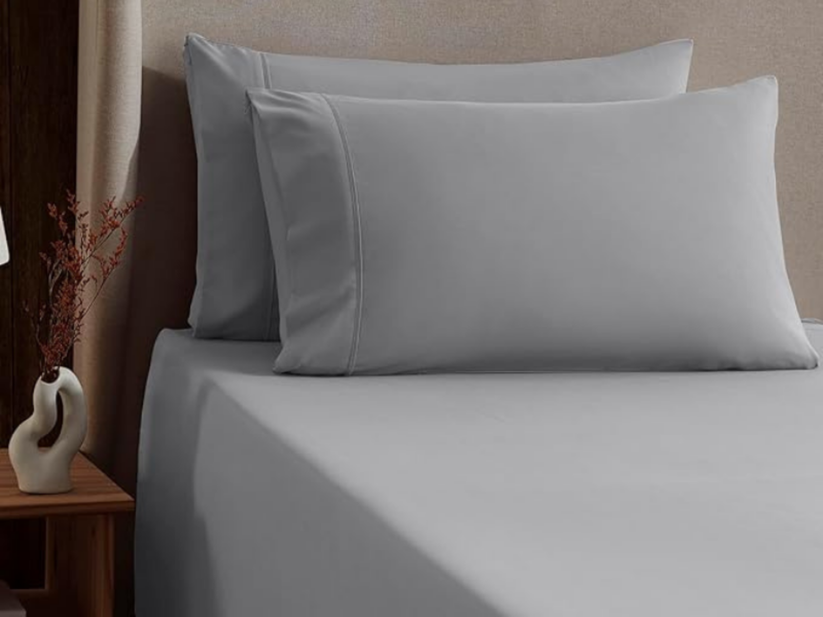 300 TC, Solid, Light Grey, 100% Cotton King Size Bedsheet