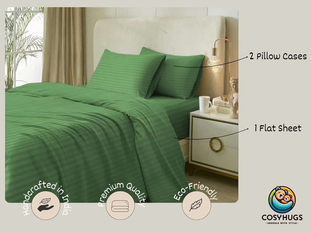 210 TC, Stripe, Moss, 100% Cotton King Size Bedsheet