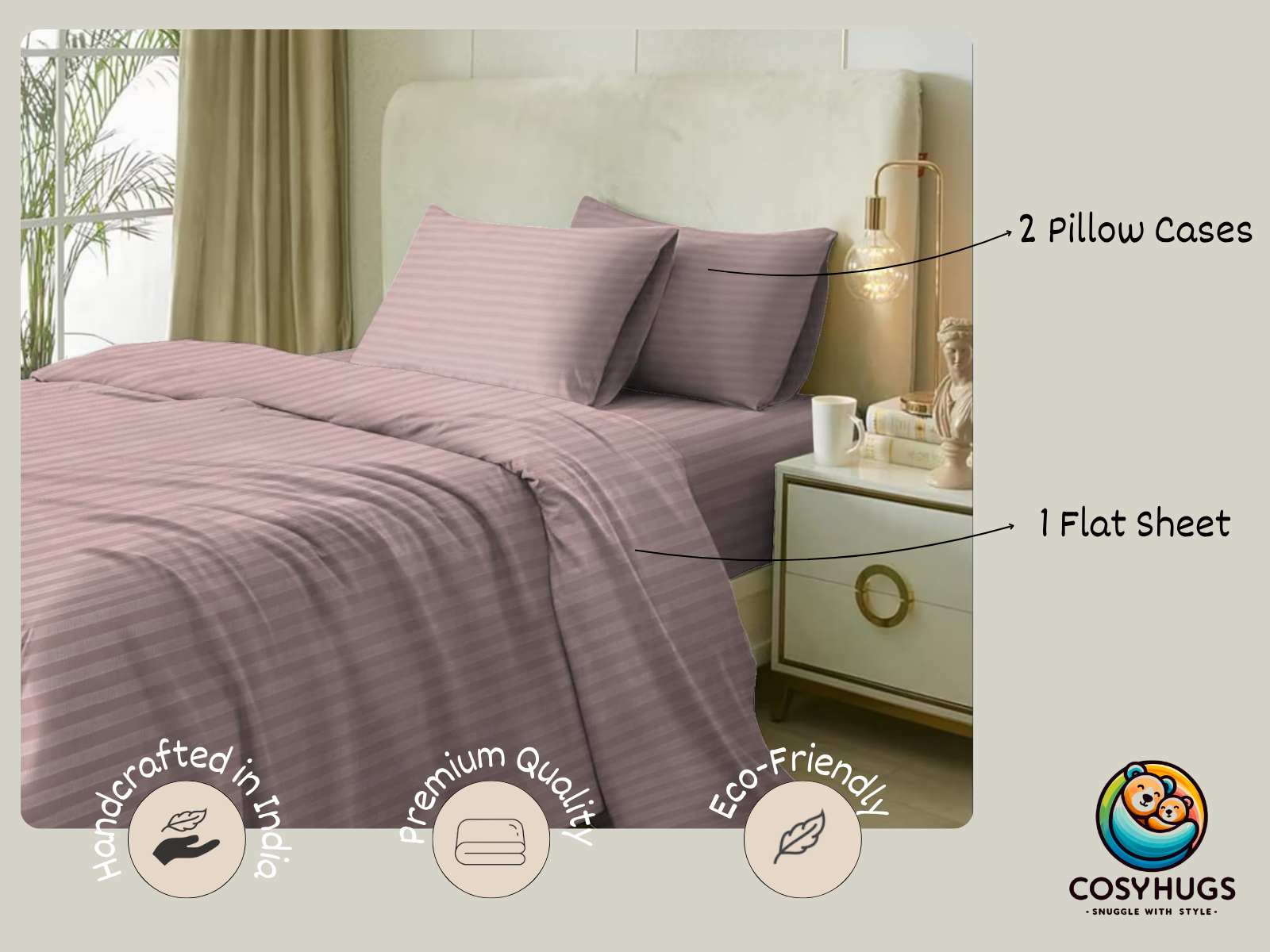 300 TC, Solid, Cameo Rose, 100% Cotton King Size Bedsheet