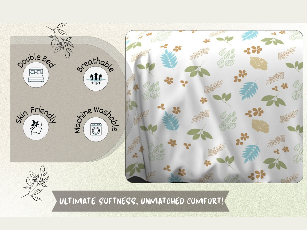 144 TC, Printed, Beige, 100% Cotton Queen Size Bedsheet