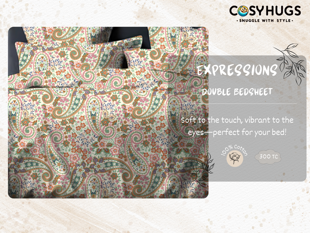 300 TC, Jaipuri Print, 100% Cotton King Size Bedsheet