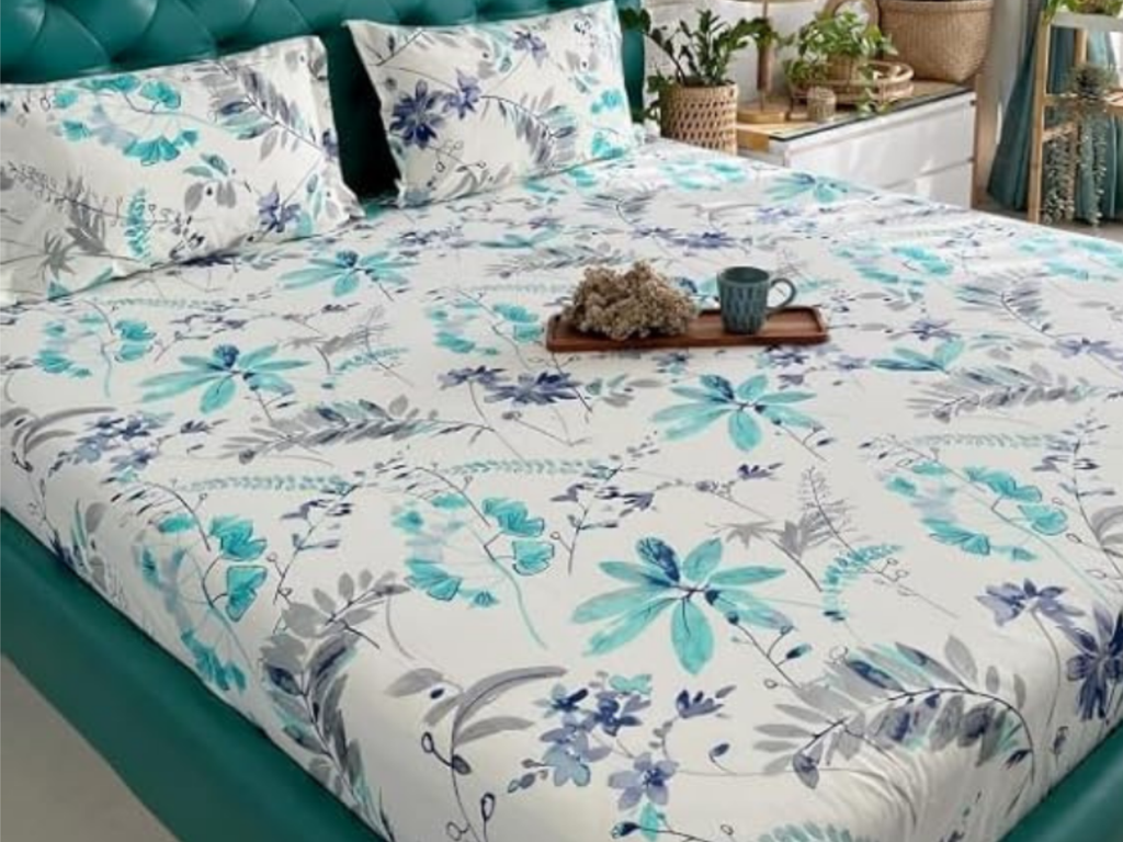 144 TC, Printed, Green, 100% Cotton Queen Size Bedsheet