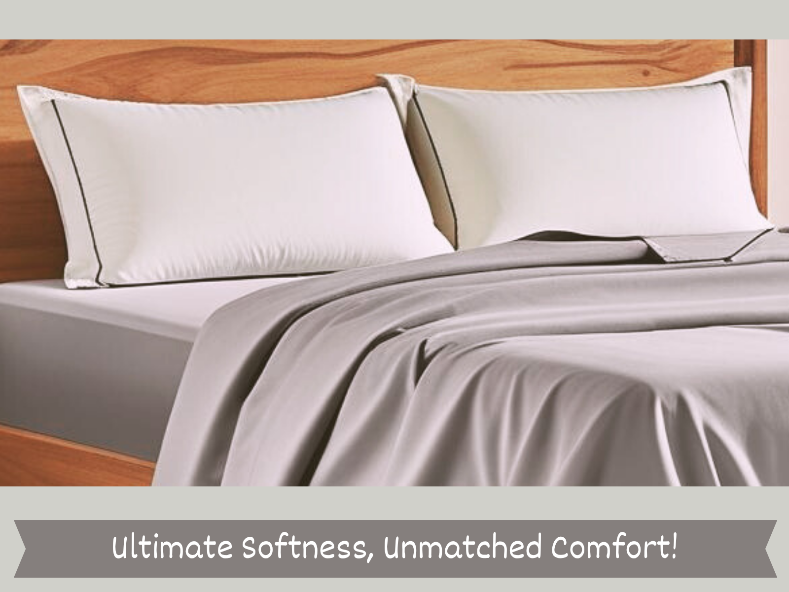 300 TC, Solid, Silver Grey, 100% Cotton King Size Bedsheet with Ivory Pillow Cover