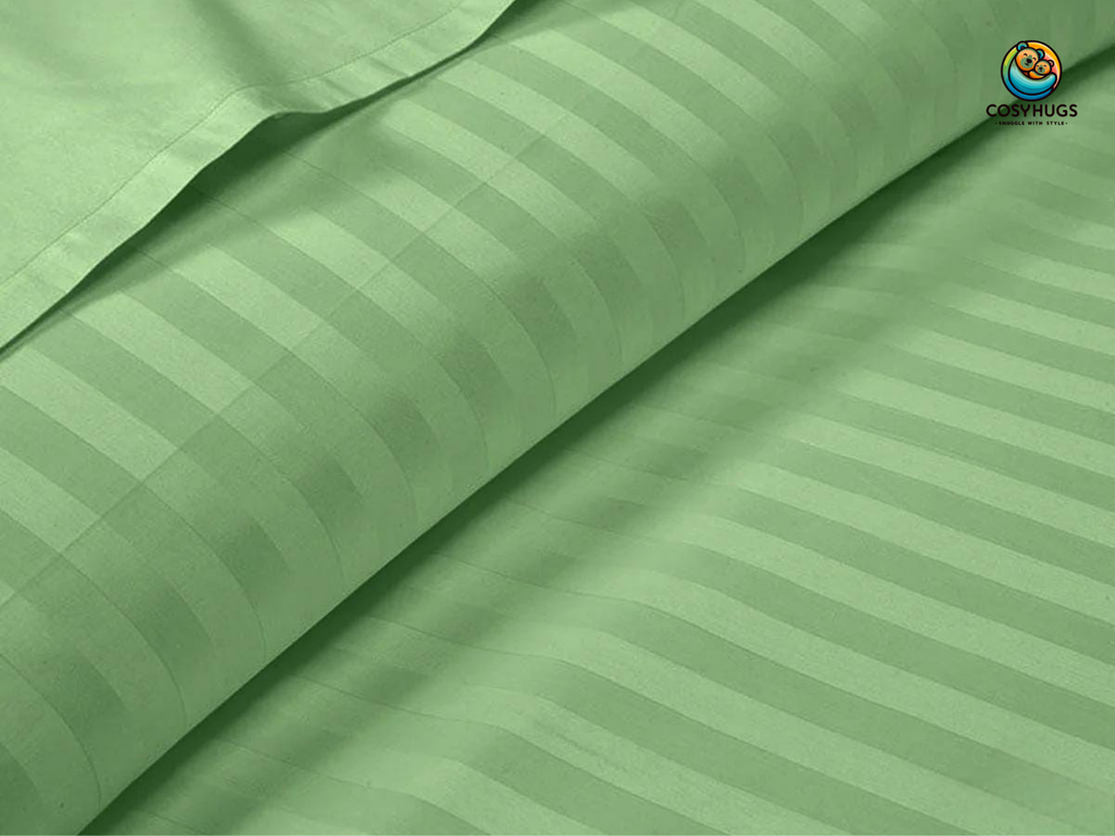210 TC, Stripe, Sage, 100% Cotton King Size Bedsheet