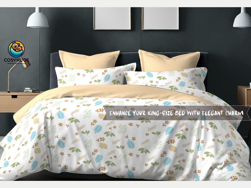 144 TC, Printed, Beige, 100% Cotton Queen Size Bedsheet
