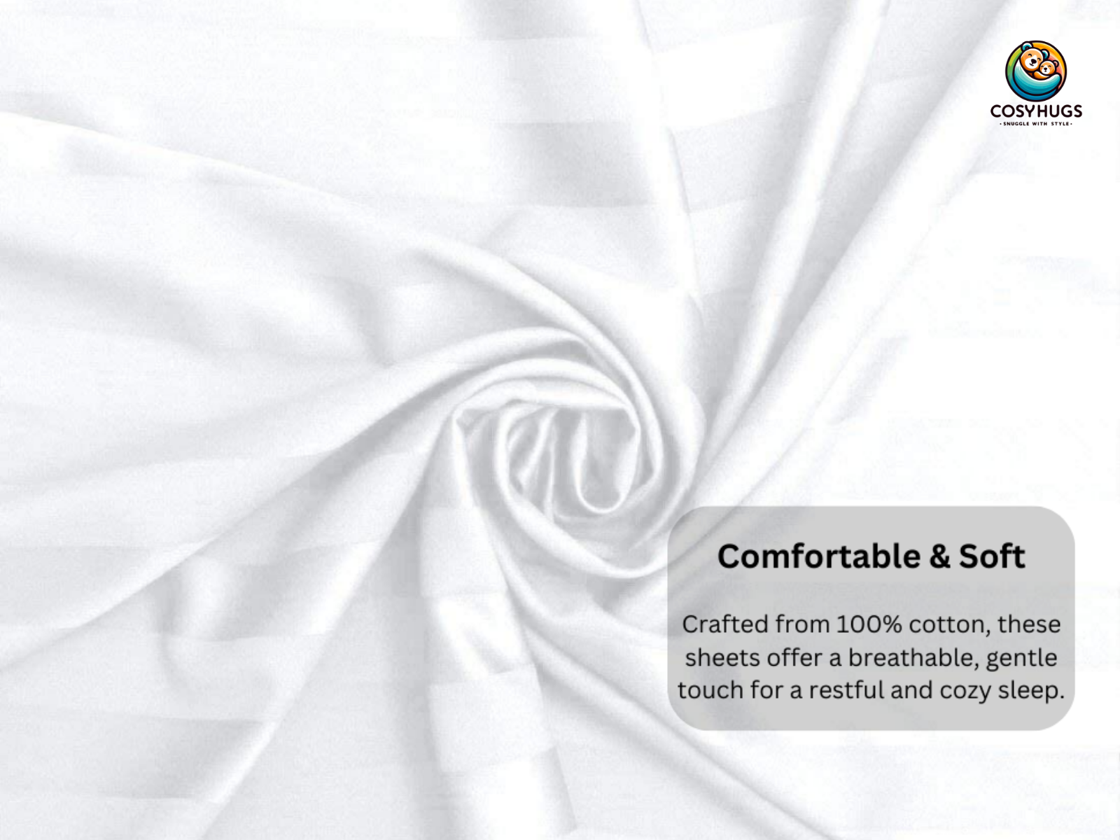 300 TC, Stripe, White, 100% Cotton King Size Bedsheet