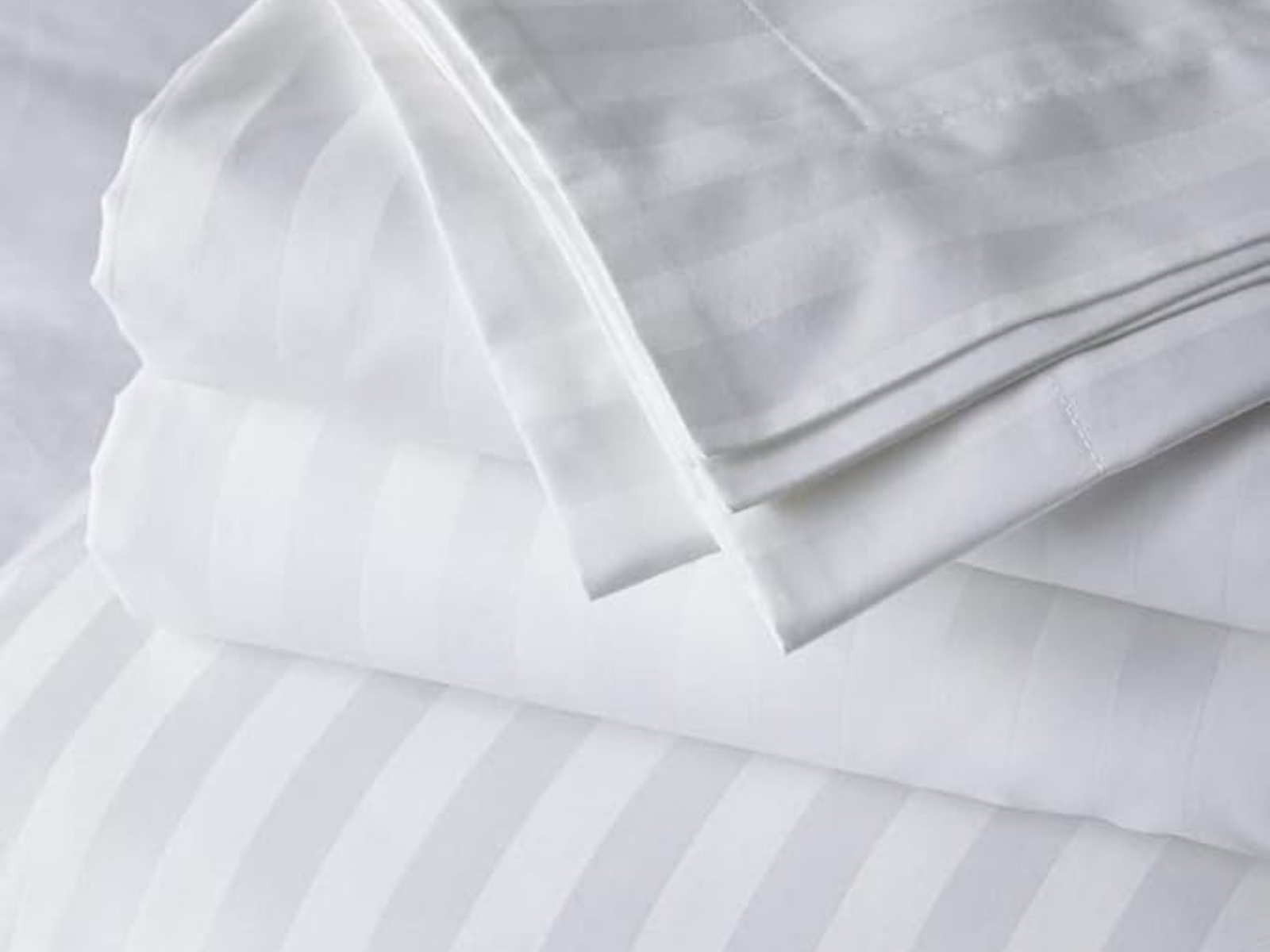300 TC, Stripe, White, 100% Cotton King Size Bedsheet