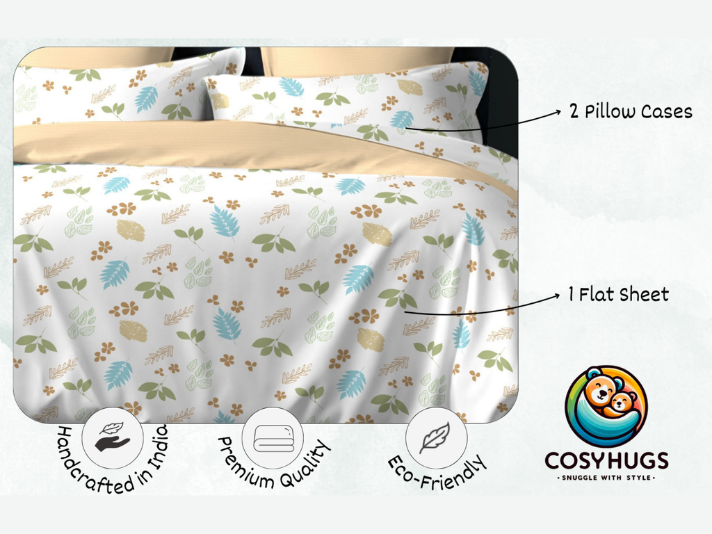 144 TC, Printed, Beige, 100% Cotton Queen Size Bedsheet
