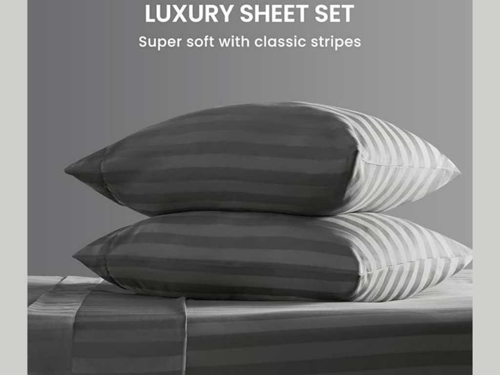 210 TC, Stripe, Grey, 100% Cotton King Size Bedsheet