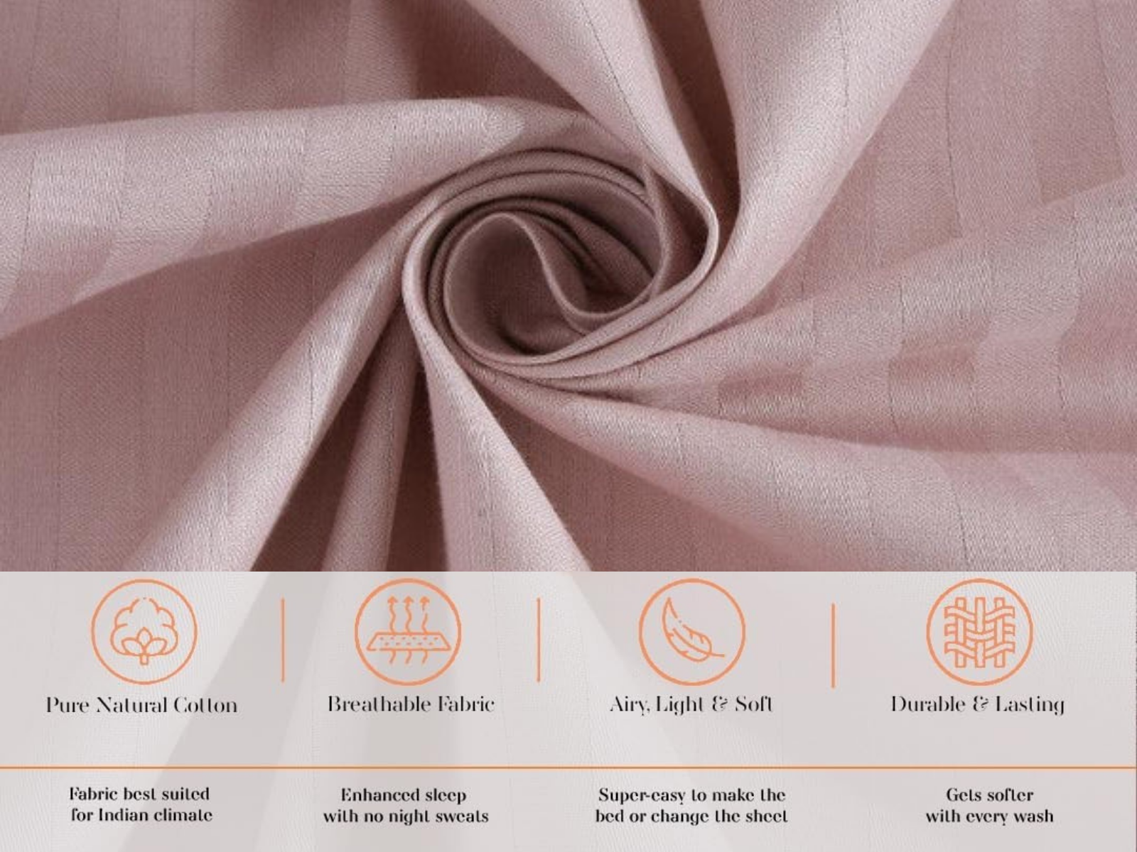 300 TC, Solid, Cameo Rose, 100% Cotton King Size Bedsheet