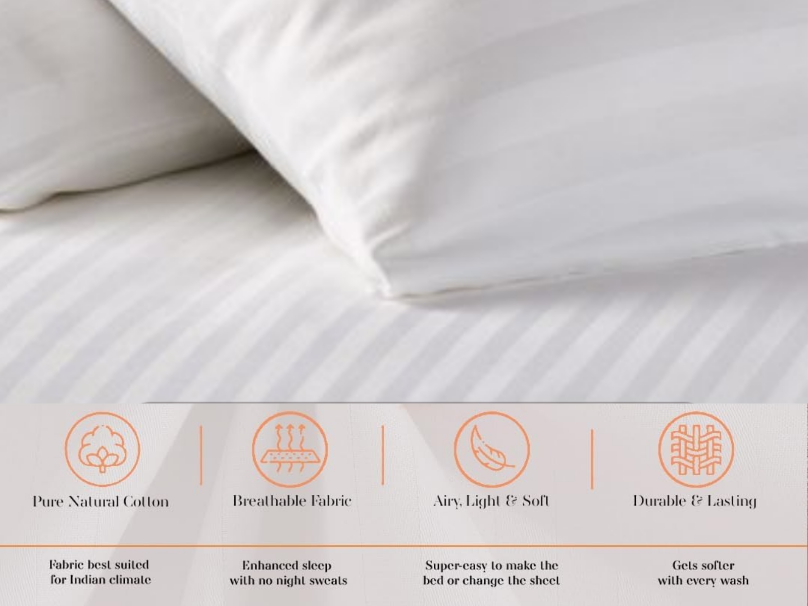 300 TC, Stripe, White, 100% Cotton King Size Bedsheet