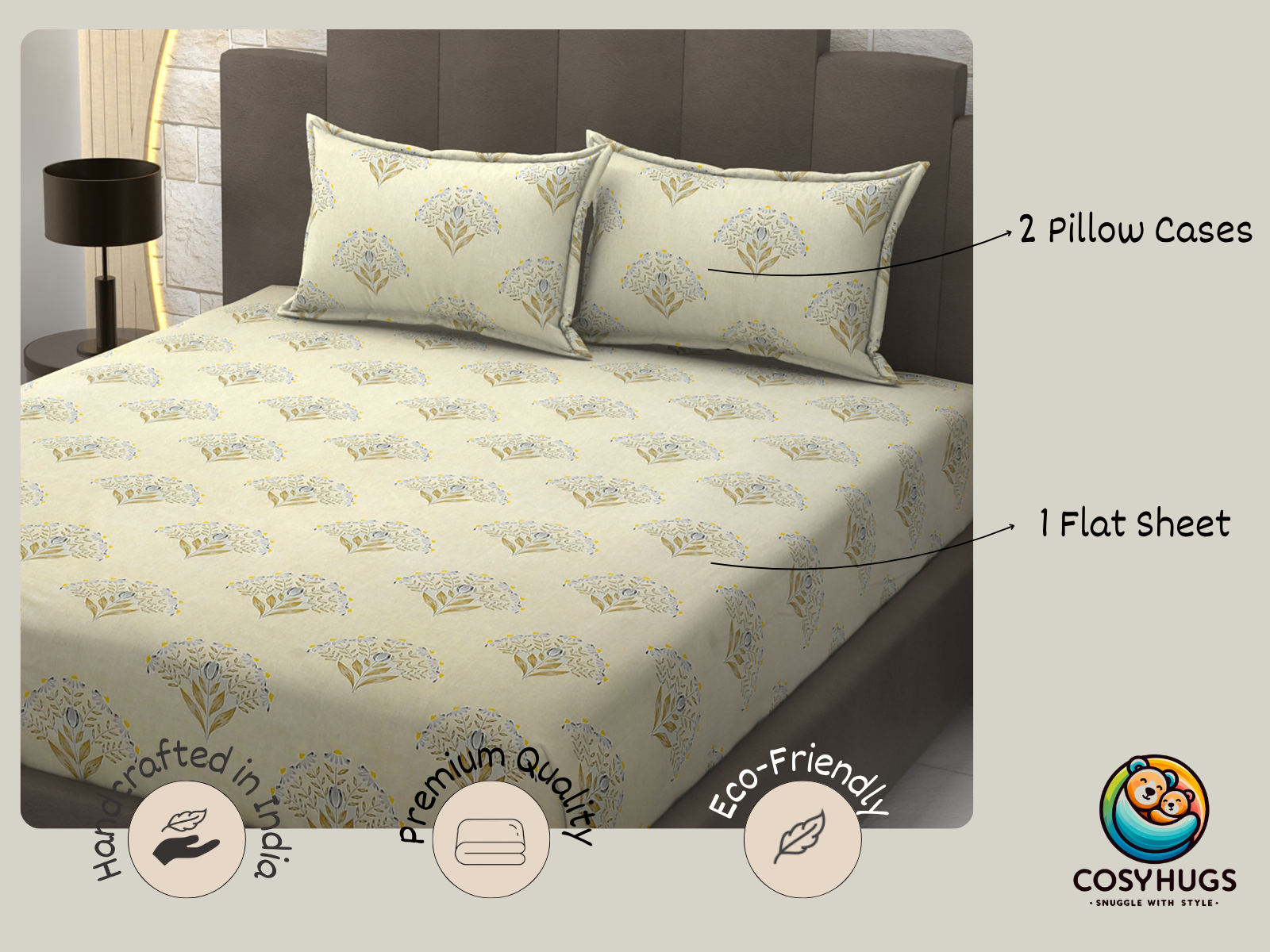 210 TC, Printed, 100% Cotton King Size Bedsheet