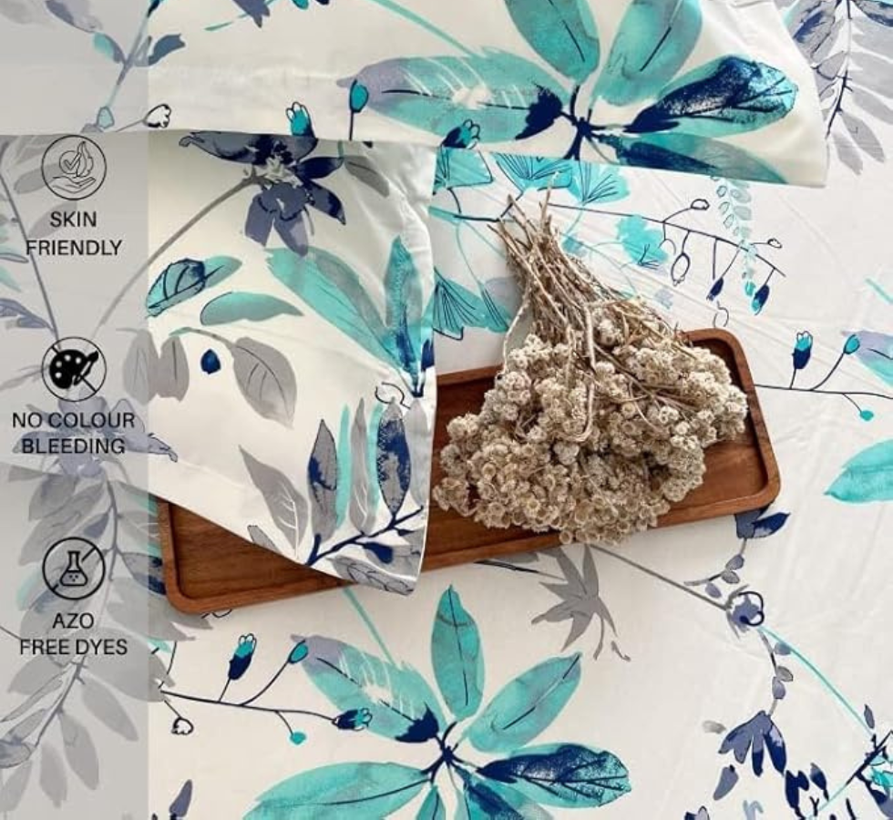144 TC, Printed, Green, 100% Cotton Queen Size Bedsheet