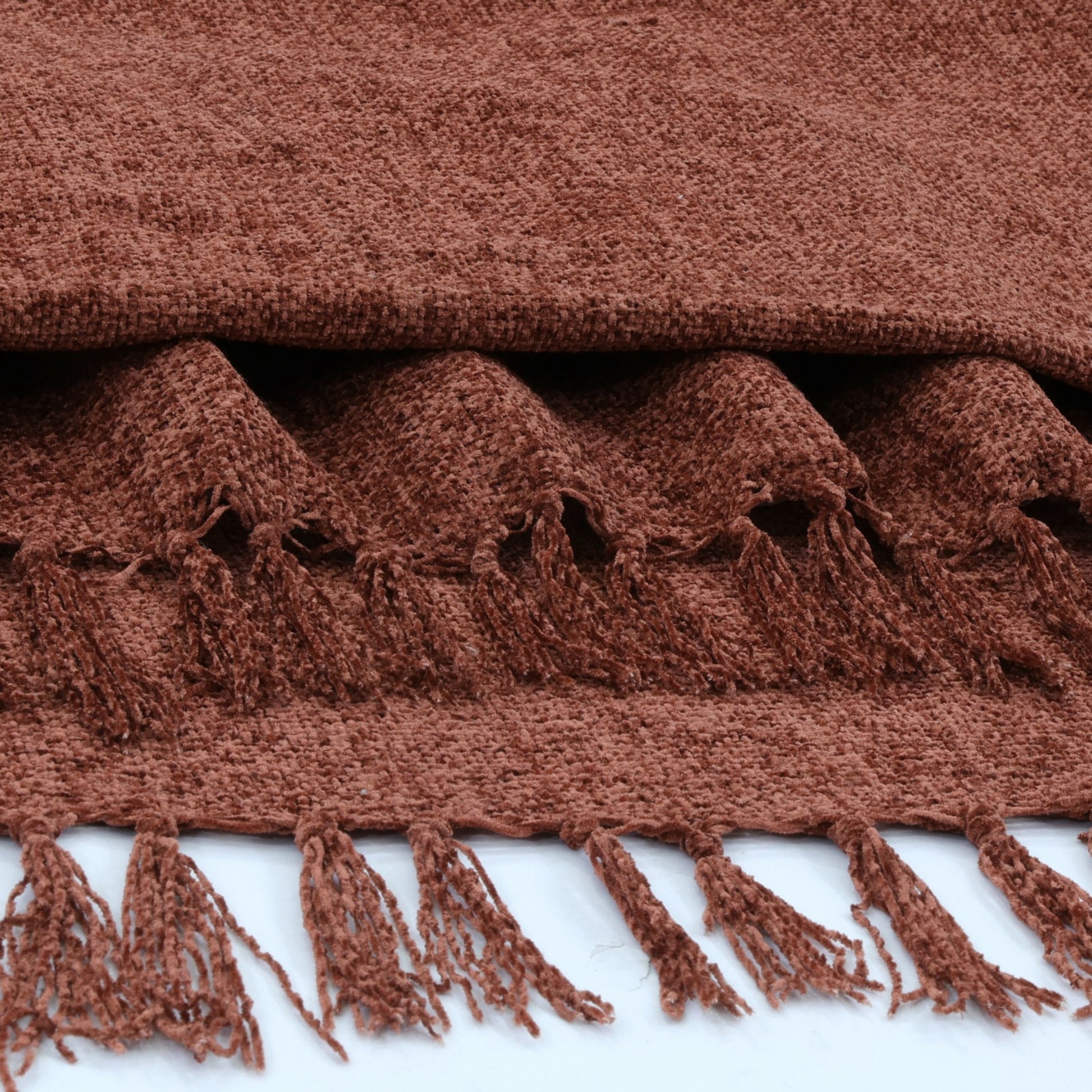 Rusty Brown Hand-Knitted Throw 100% Cotton 50x60 Inches