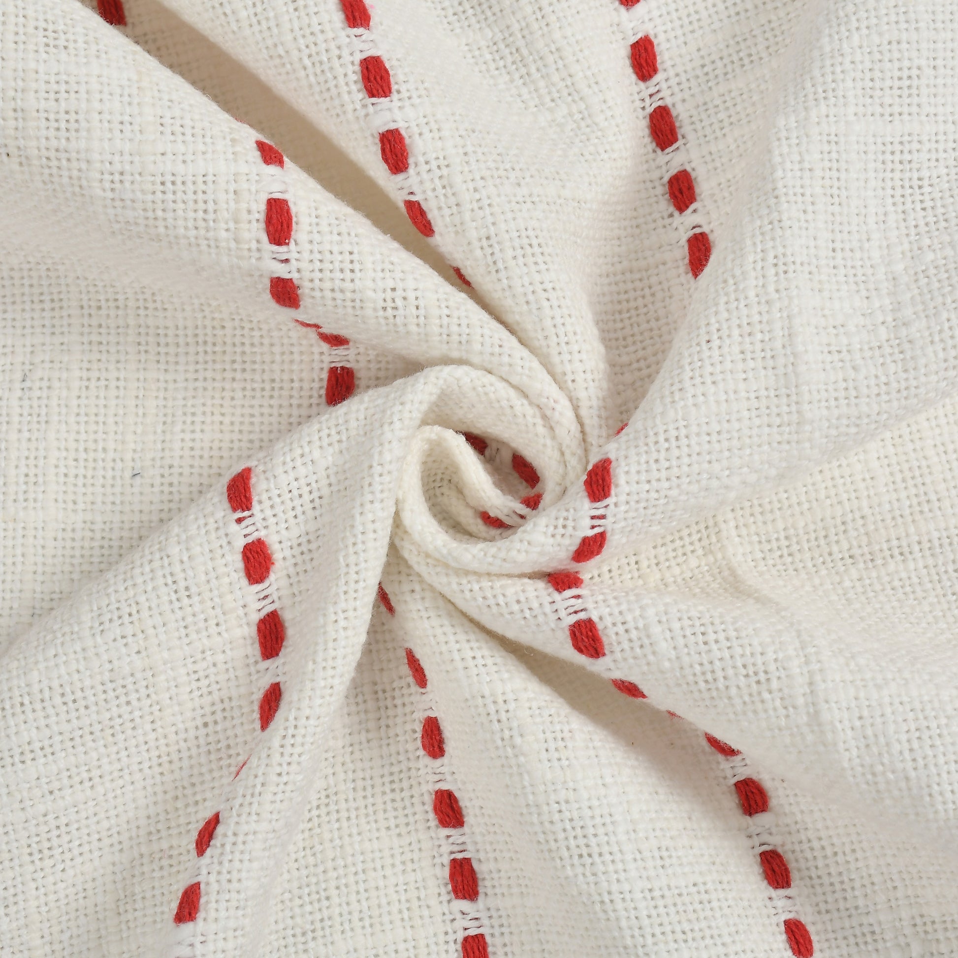 Pure Cotton White Cream based Sofa Throw or Table Cover For Home Decor (50x60 Inch)