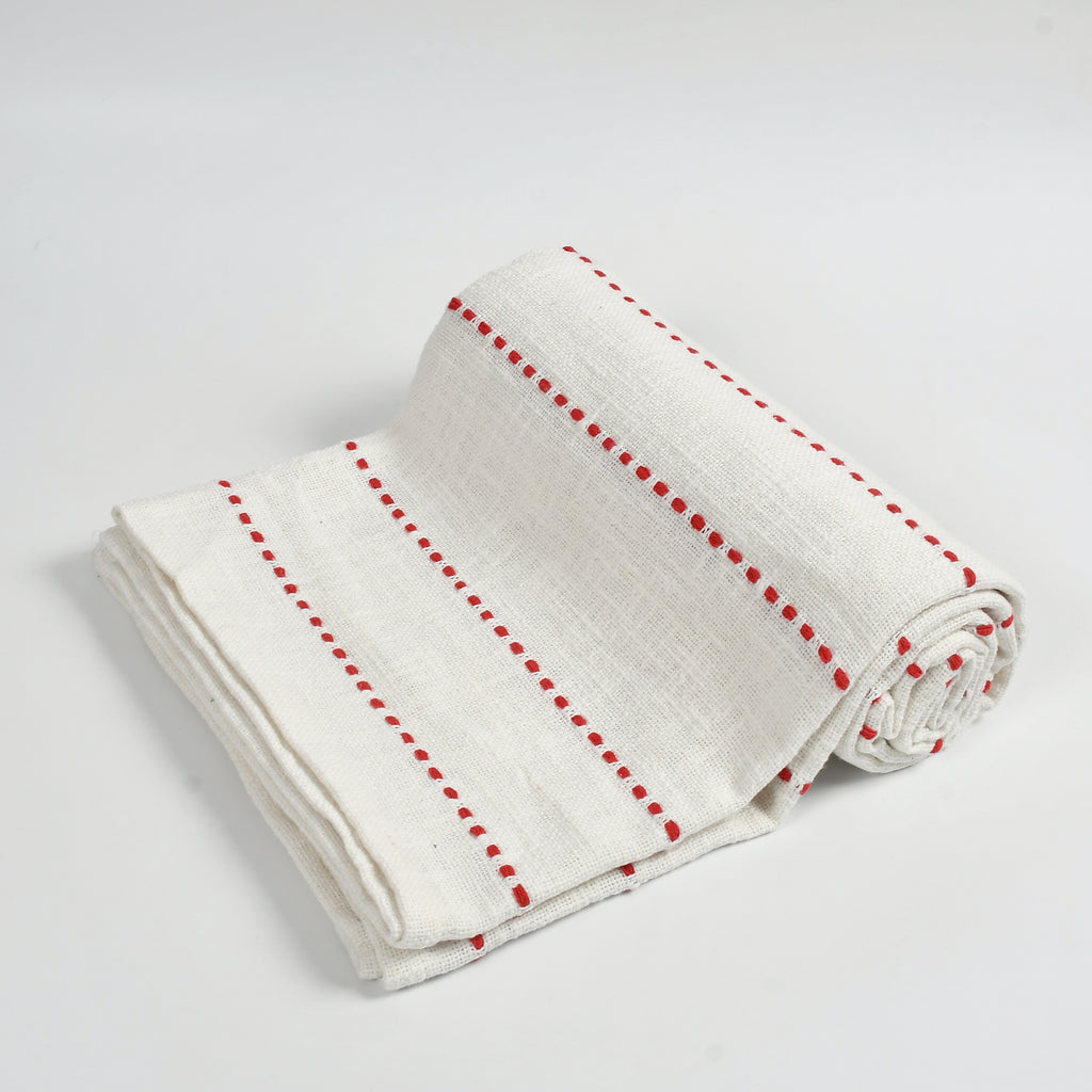 Pure Cotton White Cream based Sofa Throw or Table Cover For Home Decor (50x60 Inch)
