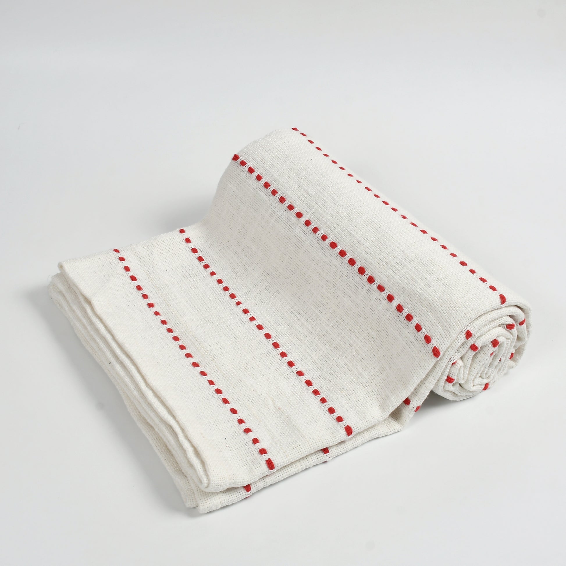 Pure Cotton White Cream based Sofa Throw or Table Cover For Home Decor (50x60 Inch)